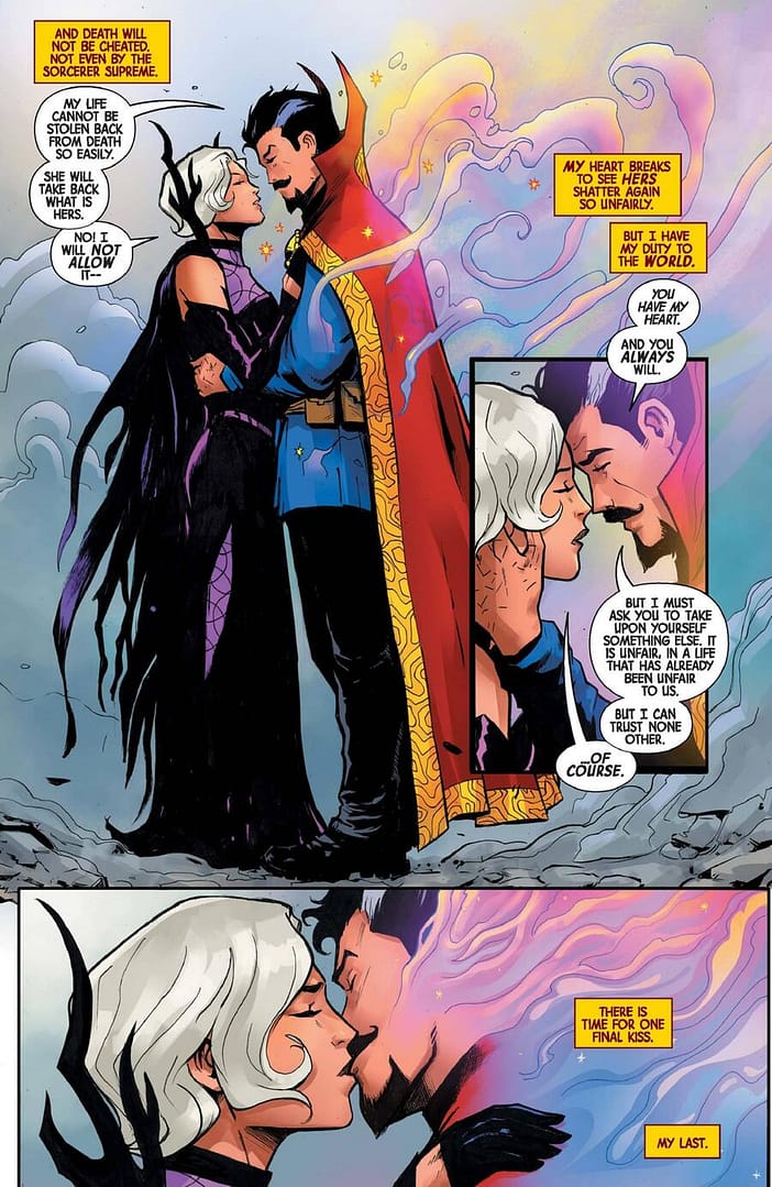 Dr Strange bidding goodbye to Clea in Marvel comics